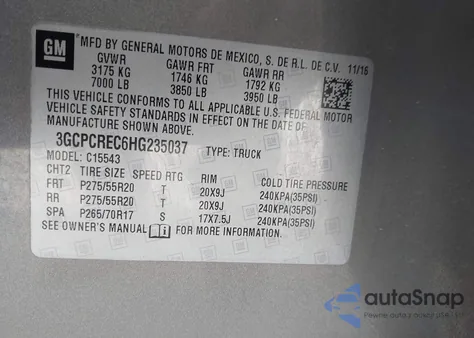 2017 Chevrolet Silverado 1500 1Lt z USA, uszkodzony, nr VIN 3GCPCREC6HG235037